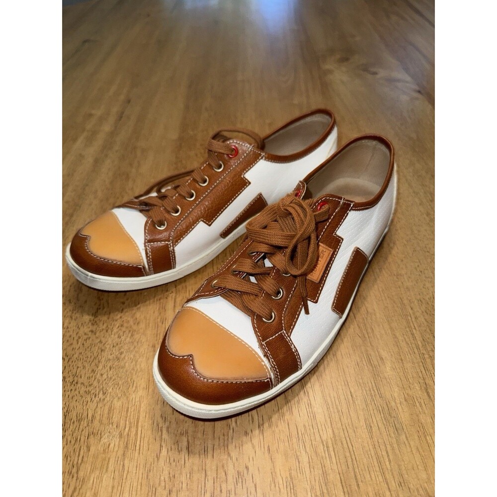 Hunter Leather Casual Sneakers Women Sz 10 Brown LaceUp Made Italy Retro Coastal